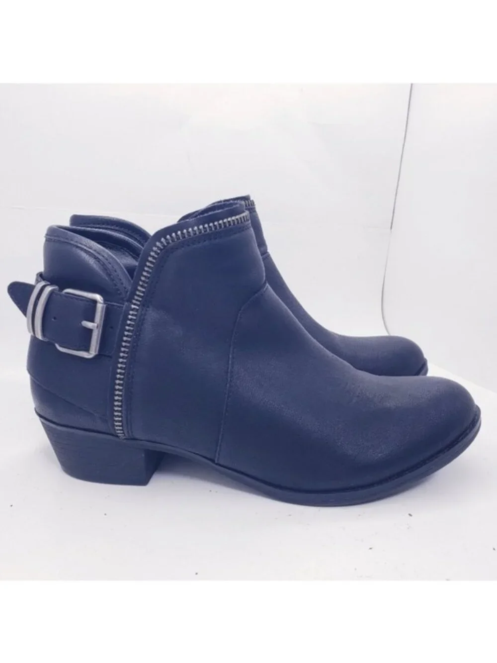 American Rag Aedee Black Faux Leather Buckle Zipper Ankle Boots Women's Size 6.5